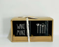 Rae Dunn WAKE UP MAKE UP set of 2 all sides Black with White LL lettering Ceramic Brushes Vanity Organizer