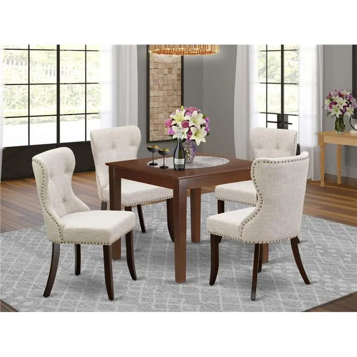 Oxford Kitchen Table Set - Mahogany & Doeskin; Set of 4