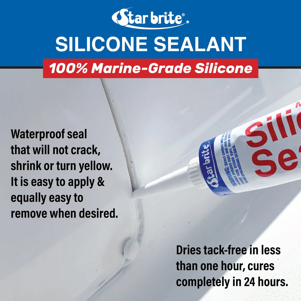 STAR BRITE Marine Silicone Sealant - Clear, 10.1 Oz Cartridge, Liquid Sturdy UV Resistant, for Fiberglass, Metal, Wood, Glass, Ceramic & More (082122)