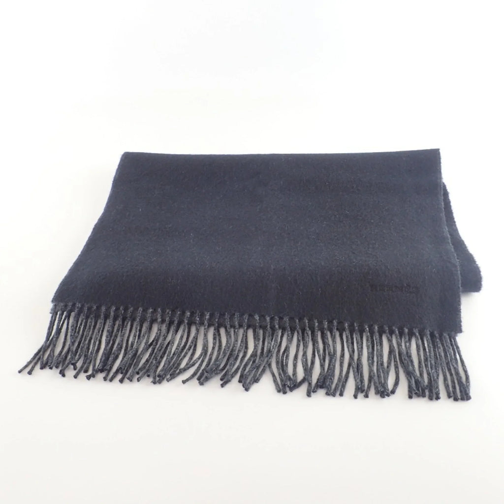 Pre-Owned HERMES Embroidered 100% Cashmere Scarf Black Grey (Good)