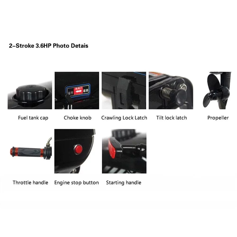 TOOL1SHOoo 3.6HP 2 Stroke Outboard Motor Fishng Boat Motor Engine Fluid Cooling Short Shaft