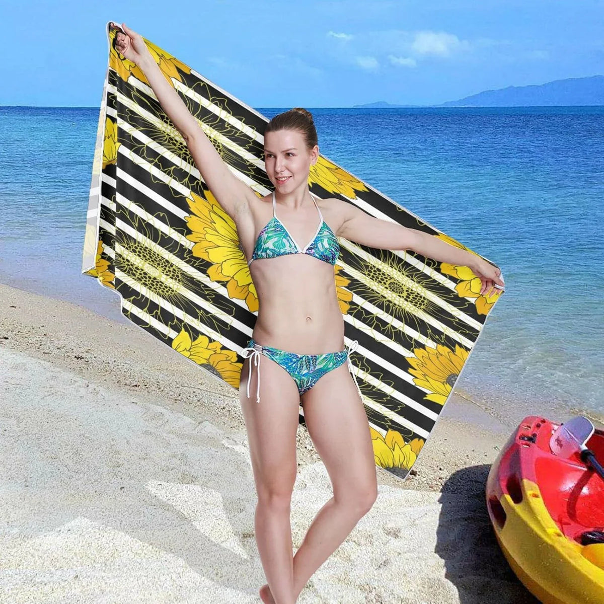 Bestwell Sunflower Beach Towel Oversized Towel Blanket, Thin Lightweight Microfiber Sand Free Quick Dry Towel, 30”X60” Multipurpose Pool Bath Yoga Swim Shower Towel