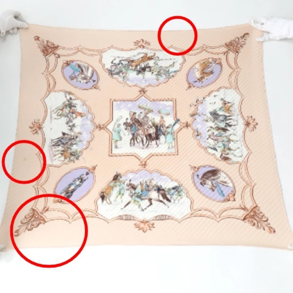 Pre-Owned HERMES Pleated Scarf Carre Horse Pattern Hermes Pink Beige (Fair)