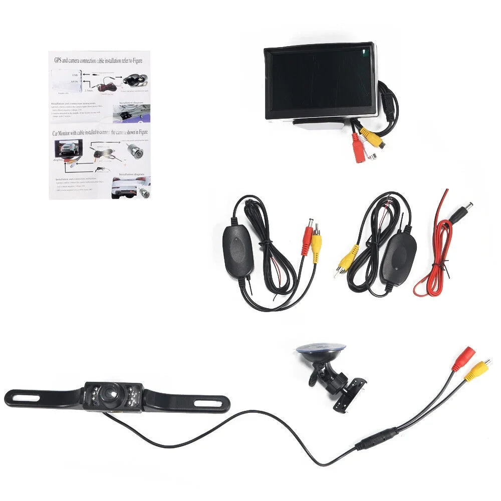 KingFurt Car Night Vision Backup Camera Kit 5" Wireless Monitor HD Rear View Fluid