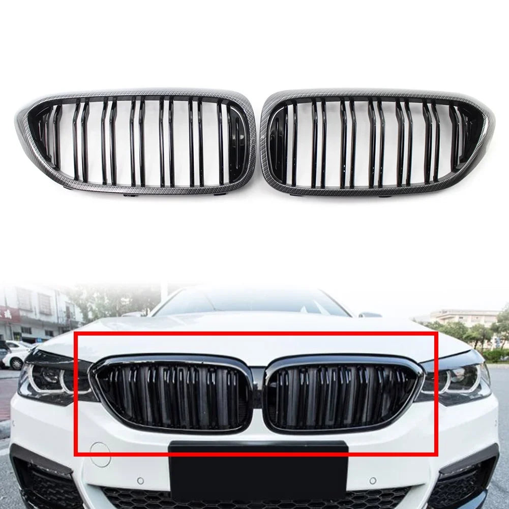 NS Front Grill Keney Grille Cover Trim for BMW 5 Series G30 G31 G38 530i 540i 2017 2018 2019, Carbon Fiber Style