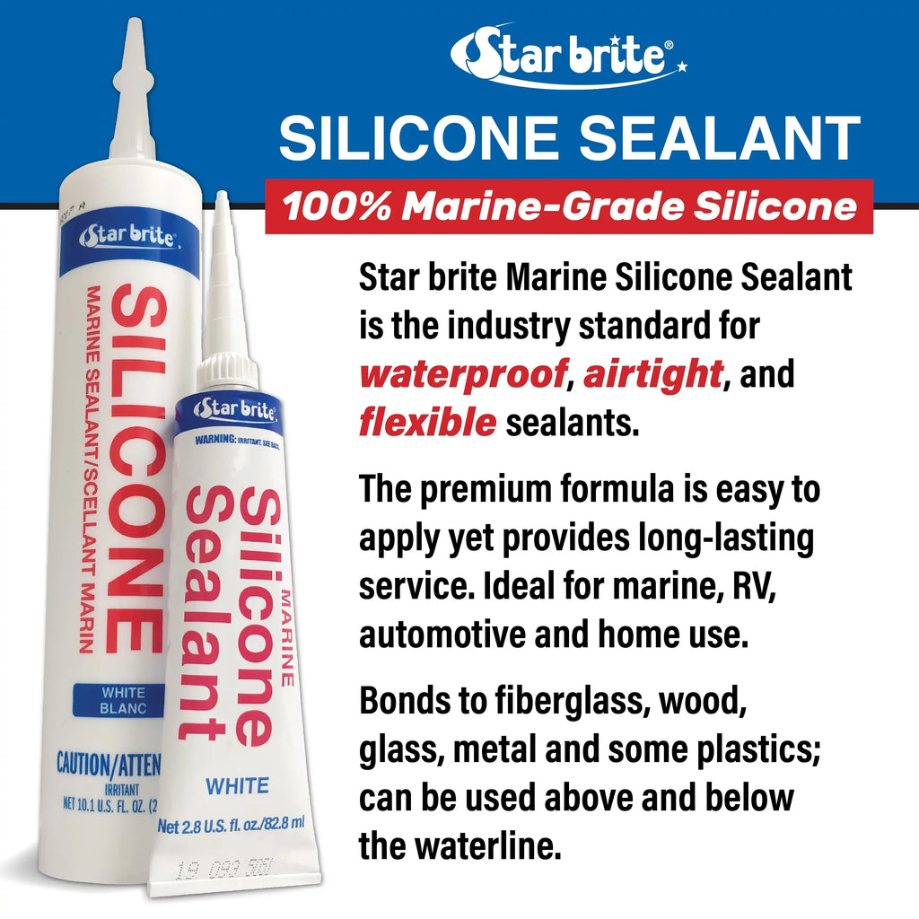 STAR BRITE Marine Silicone Sealant - Clear, 10.1 Oz Cartridge, Liquid Sturdy UV Resistant, for Fiberglass, Metal, Wood, Glass, Ceramic & More (082122)