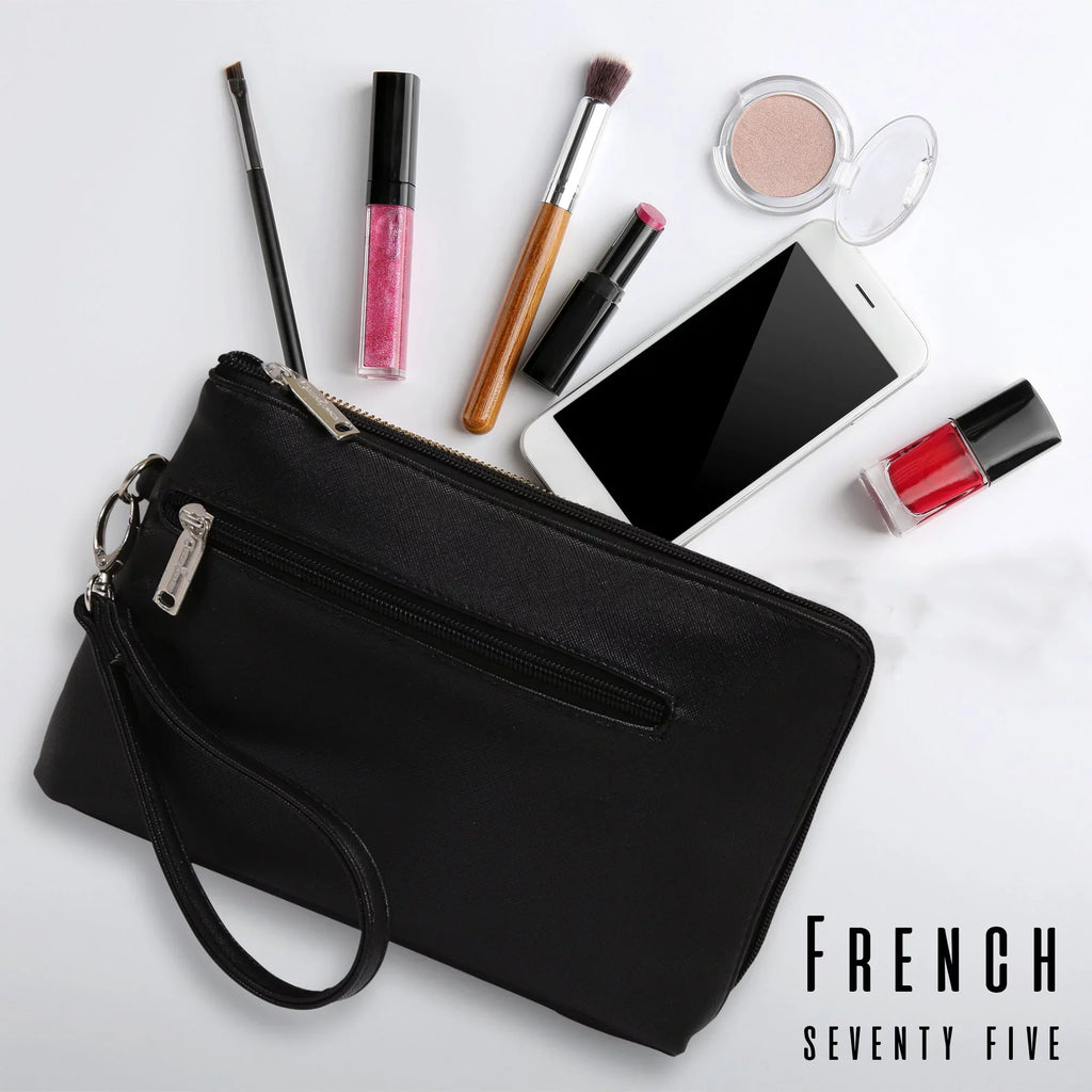 Picnic Gift French 75-Daily Essentials Cosmetics Bags with Removable Wristlet, Black Birmingham