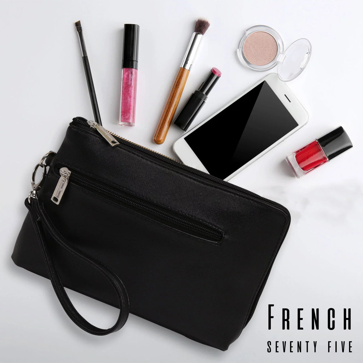 Picnic Gift French 75-Daily Essentials Cosmetics Bags with Removable Wristlet, Black Birmingham