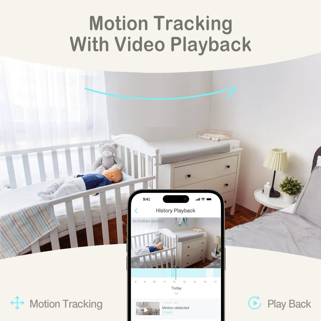 Sense-U Smart 2K Video Baby Monitor(FSA&HSA Eligible) with No Monthly Fee; Pan-Tilt-Zoom; Person/Baby Crying Sound/Motion Detection; 2-Way Talk; Night Vision; Background Audio; Activity Zone
