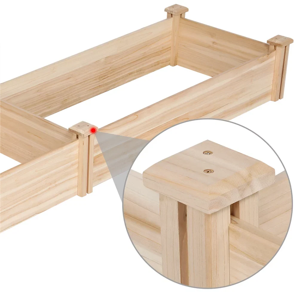 Easyfashion Wooden Raised Garden Bed; 96.7 x 24.6 x 10.6inch (L x W x H);Natural Wood