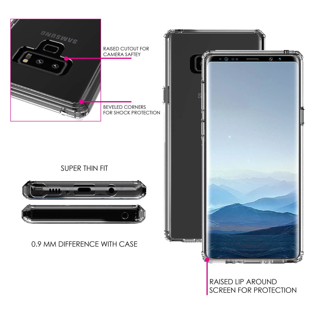 DistinctInk Clear Shockproof Hybrid Case for Galaxy Note 9 - TPU Bumper, Acrylic Back, Tempered Glass Monitor Protector - Matthew 9:29 - Because of Your Faith, It Will Happen