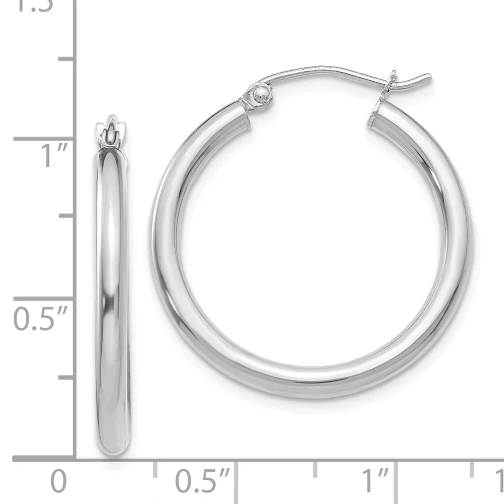 Real 14kt White Gold Polished 2.5mm Lightweight Tube Hoop Earrings; for Adults and Teens; for Women and Men