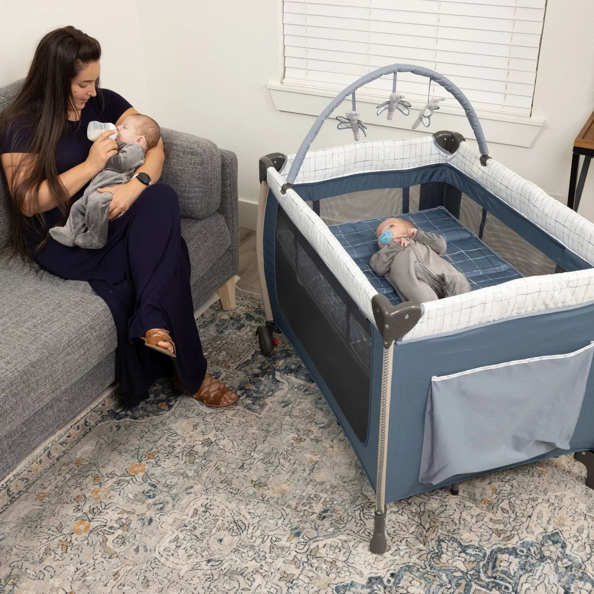 Monbebe Willow Rocking Play Yard with Full Size Bassinet; Plaid