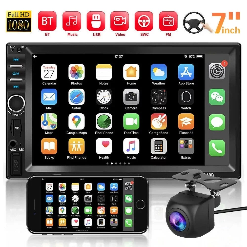 7" Car Stereo Double Din Bluetooth Car Radio Touch Monitor Car Radio Audio Receiver Radio with Backup Camera - Support Mirror Link/USB/SD/AUX, Hands Free Calling