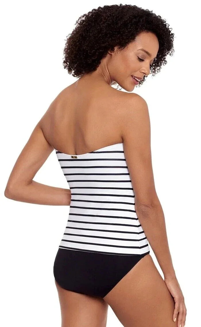 Ralph Lauren WHITE Striped Tummy-Control Tankini Swim Top, US 14