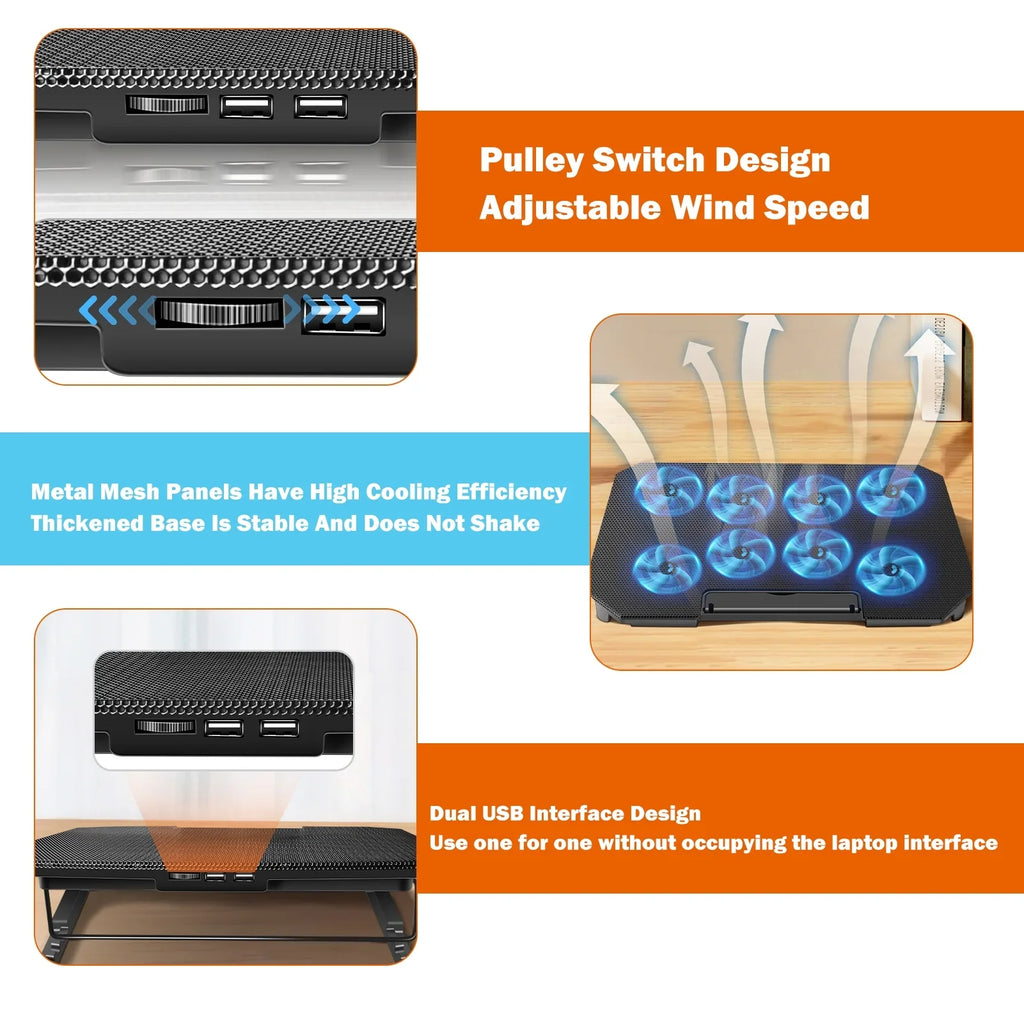 Htovila Notebook Cooling Fan, 10-15.6 Inch with Adjustable Fan Strength and 2 USB Ports