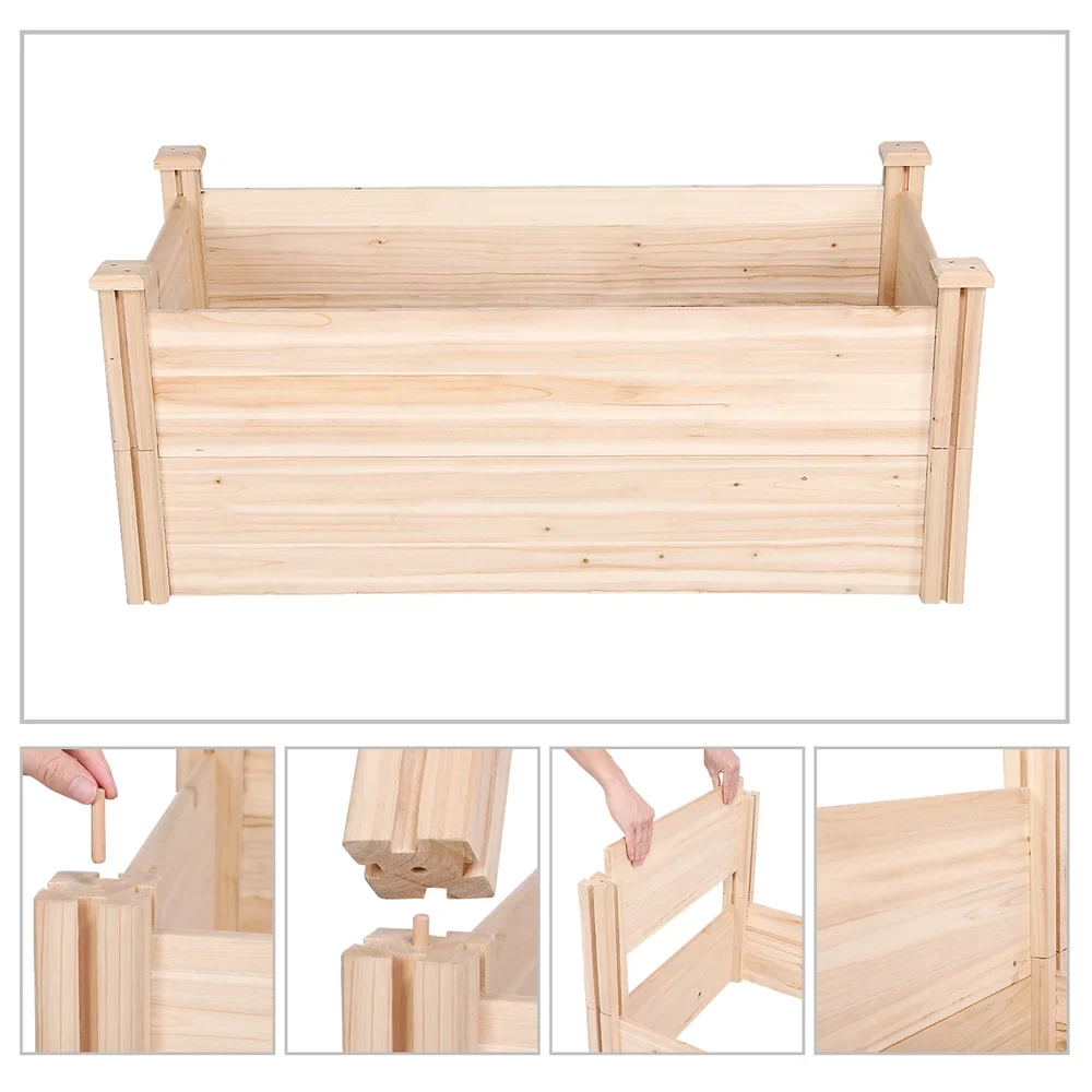 Easyfashion Wooden Raised Garden Bed; 96.7 x 24.6 x 10.6inch (L x W x H);Natural Wood