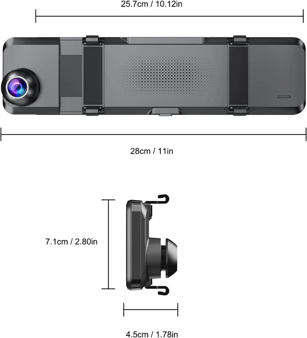 VVCAR 3 Channels Dash Cam 4K GPS 11" Touch Monitor Rear View Mirror Camera for Car Night Vision G-Sensor Parking Monitor 32GB Card