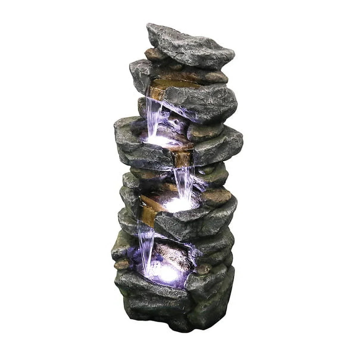 Fithood 40inches High Stacked Simulated Rock Fluid Fountain with LED Lights