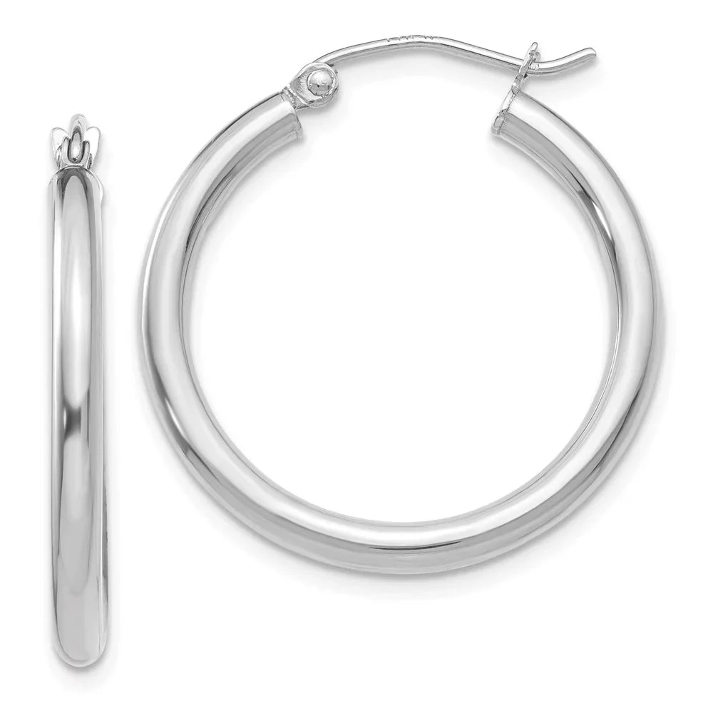 Real 14kt White Gold Polished 2.5mm Lightweight Tube Hoop Earrings; for Adults and Teens; for Women and Men