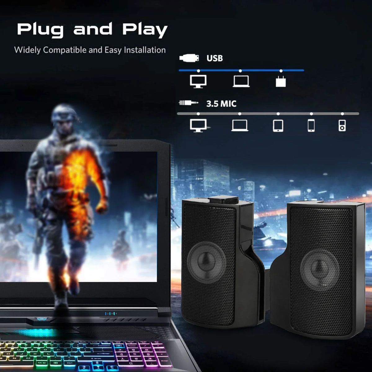 Stereo Sound Mini External USB Computer Speakers Notebook Tablet Clip-on Soundbar
