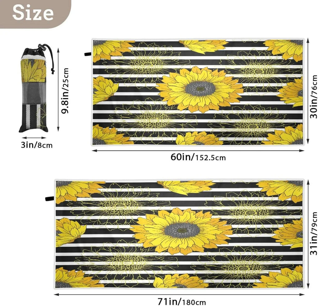 Bestwell Sunflower Beach Towel Oversized Towel Blanket, Thin Lightweight Microfiber Sand Free Quick Dry Towel, 30”X60” Multipurpose Pool Bath Yoga Swim Shower Towel