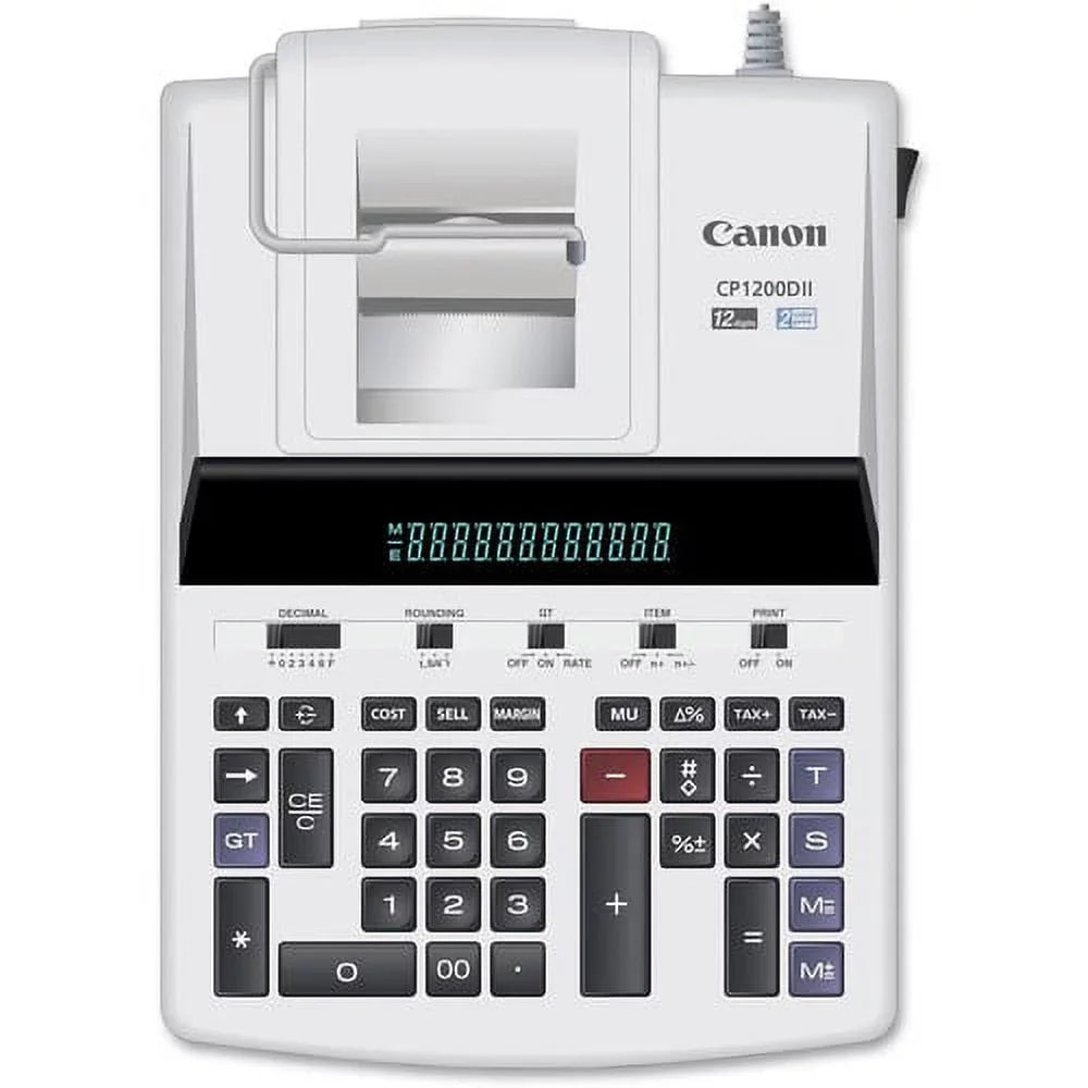 Canon CP1200DII 12-Digit Commercial Desktop Printing Calculator; BK/RD Print; 4.3L/Sec