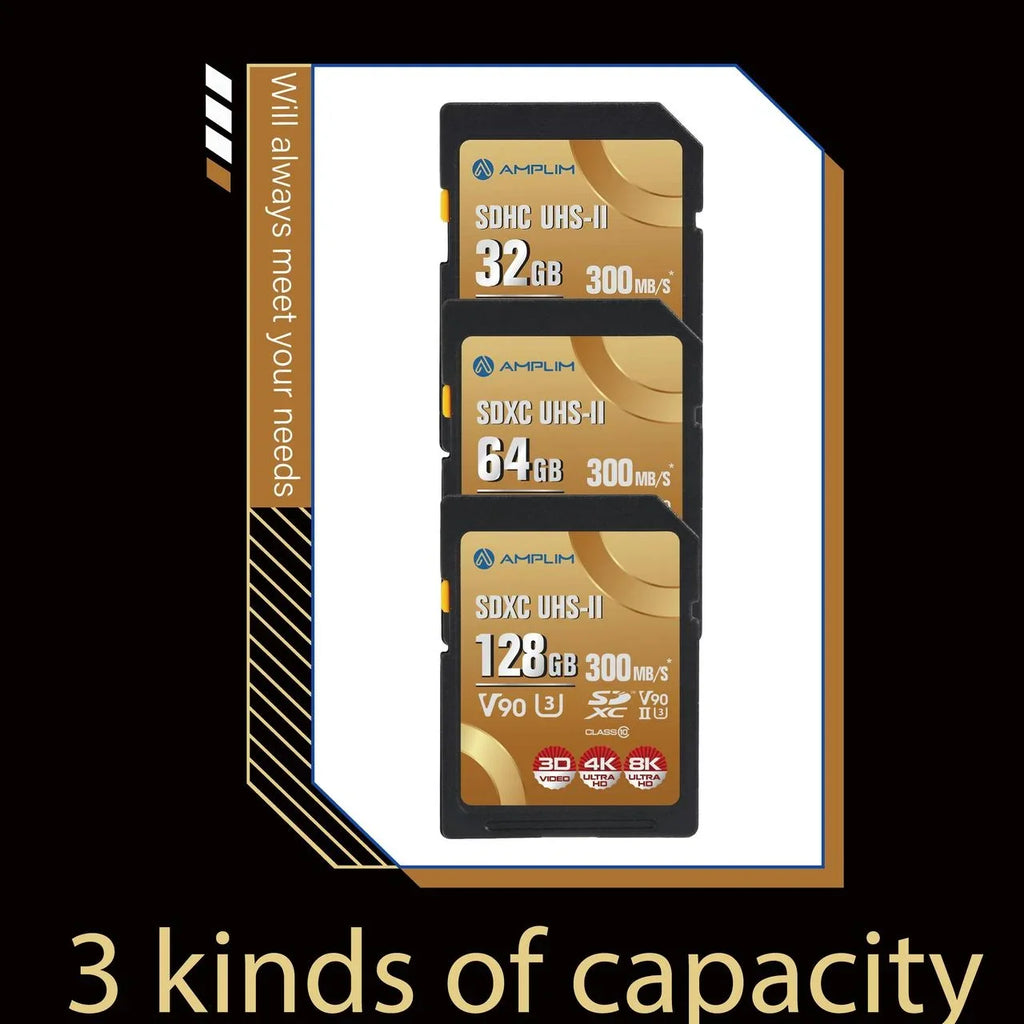 Amplim Extreme High Speed 32GB UHS-II V90 SDXC SD Card for 4K 8K UHD Video Camera Camcorder
