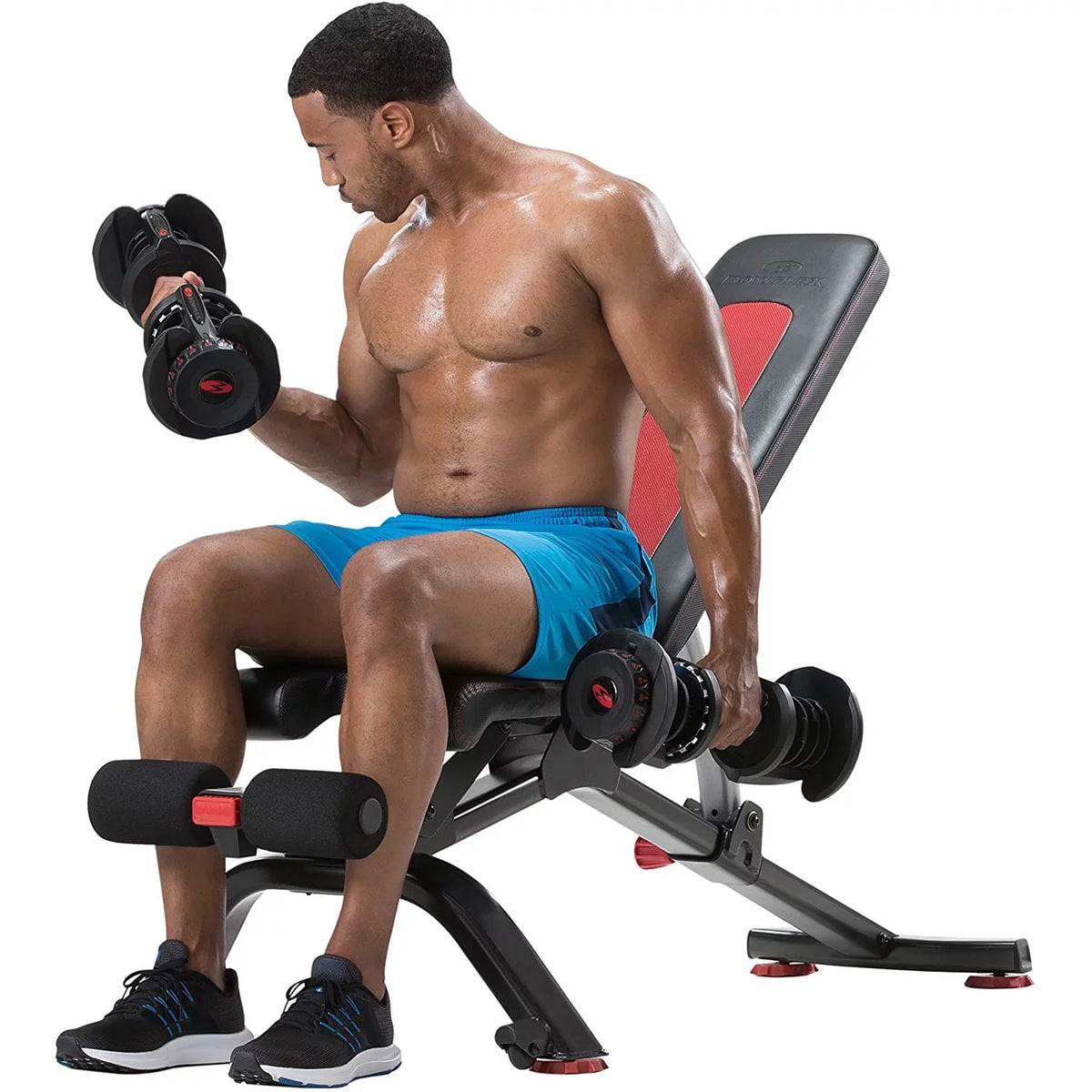 Bowflex 100675 5.1S Stowable SelectTech Adjustable Bench, 6 Adjustment Angles Bundle with Bowflex SelectTech Dumbbell Stand with Media Rack