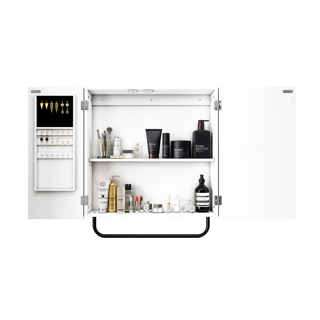 HLR Wall Mounted Jewelry Cabinet with Mirror, 2-Tiers Mirror Cabinet for Bathroom, Square