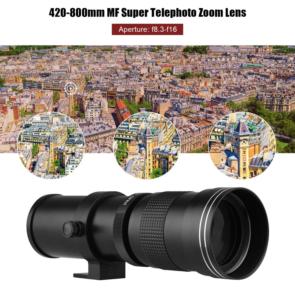 Suzicca Camera MF Super Telephoto Zoom Lens F/8.3-16 420-800mm T Mount with Adapter Ring Universal 1/4 Thread Replacement for EF-Mount Cameras 80D 77D 70D 60D 60Da 50D 7D 6D 5D T7i T7s T6s T6