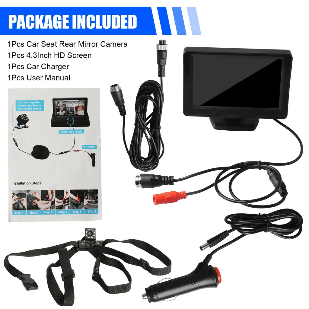 Car Back Seat Camera, EEEkit 12V Baby Car Mirror with 4.3-inch HD Display Night Vision, 120° Wide Crystal Clear View, Rear Facing Safety Car Seat Mirror Camera Observe the Baby's Every Move, Black