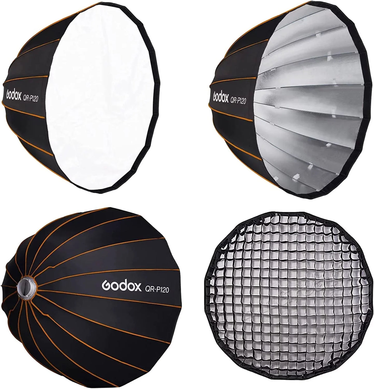 GODOX QR-P120 47.1 cm/120CM Parabolic Softbox Bowens Mount; Quick Release Parabolic Softbox; with Front & Inner Diffuser SL-60W AD600BM VL150 UL150 SL150II Amaran 100X 200D 200X w/Grid