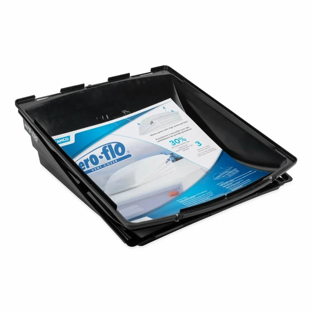 Camco Aero-Flo Roof Vent Cover, Mounts to Existing 14” x 14” Roof Vents | Black Plastic (40711)