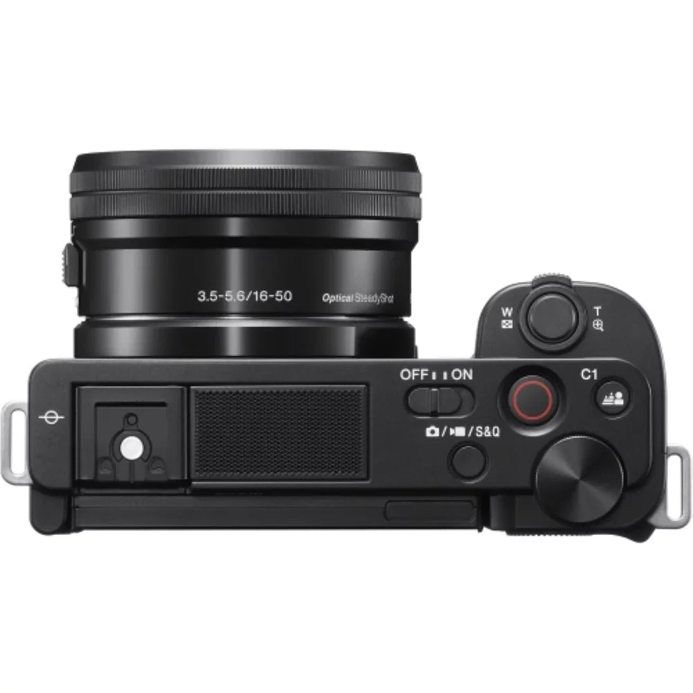 ZV-E10 Mirrorless Camera |16-50mm Lens (Black) Bundle with Transcend 64GB Memory Card + Flexible Tripod + Camera Bag + Cleaning Kit (5 Items)