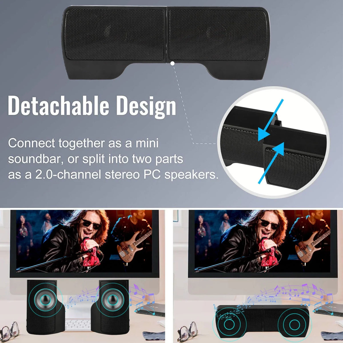 Stereo Sound Mini External USB Computer Speakers Notebook Tablet Clip-on Soundbar