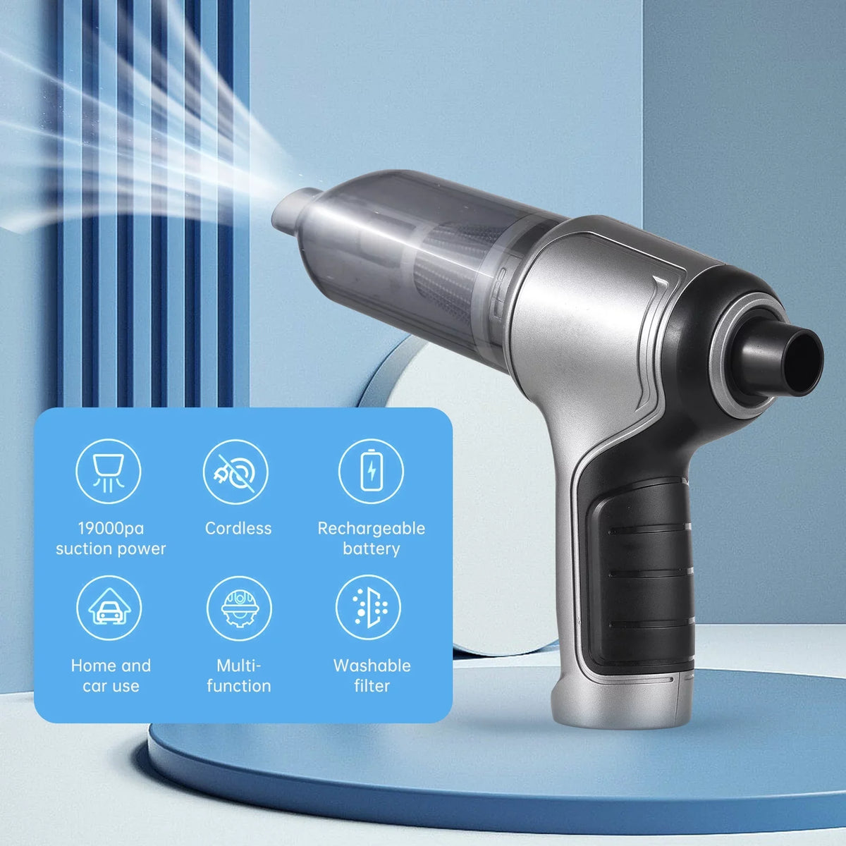 Tomfoto Handheld Car Handheld Cordless Cleaner Portable Air Duster & Hand Pump With 19000Pa Strong Suction USB for Pet Hair Dust Gravel Cleaning Home Office