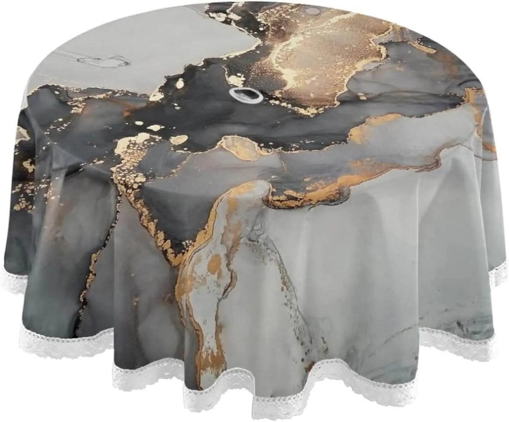 Dreamtimes 60" Natural Luxury Abstract Fluid Art Painting Round Tablecloth Liquid Round Table Cloths with Umbrella Hole and Zipper,Party Patio Table Covers for Outdoor Backyard /BBQ/Picnic