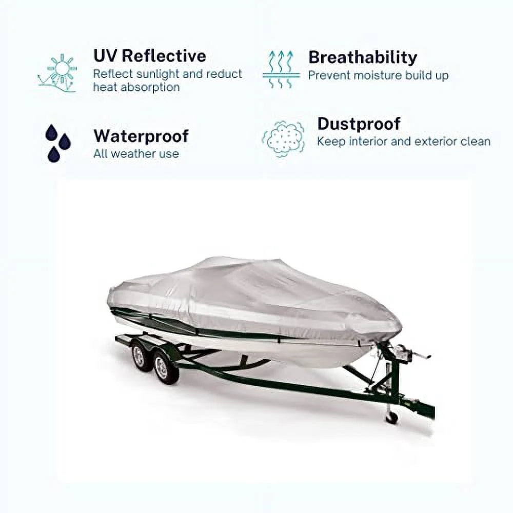 Savvycraft Boat Cover 12'-14', Heavy Duty Liquid Marine Grade Polyester fits V-Hull Runabouts, Pro-Style Bass Boats, Fish & Ski Boats 12ft-14ft Long, Beam up to 68"