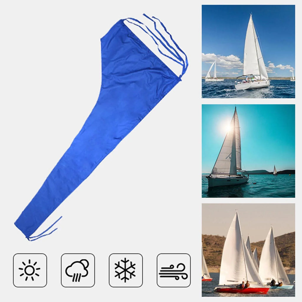 600D Mainsail Cover; Boat Cover; Dustproof Cover Sail Cover Snow Cover Adjustable Strap Thickened Blue ; 12 FT 11 to 12 FT