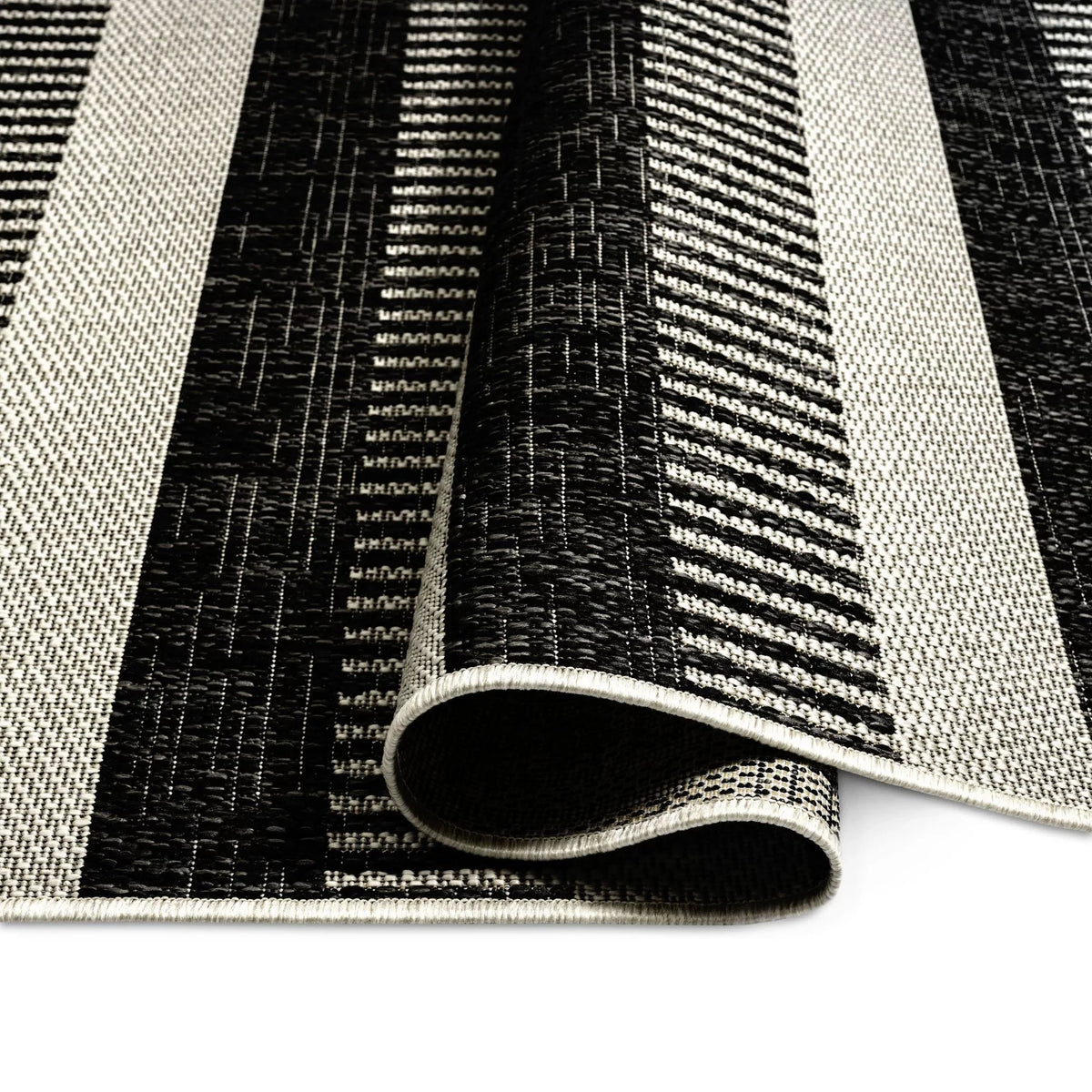Nicole Miller New York Patio Country Charlotte Modern Striped Indoor/Outdoor Area Rug, Black/Grey, 5'2"x7'2"