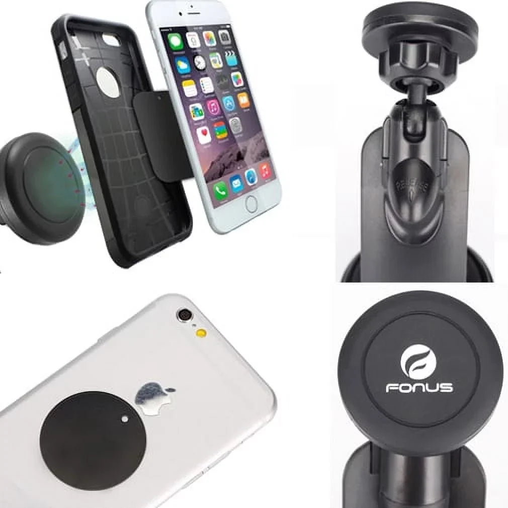 Premium Magnetic Car Mount Dash Windshield Holder Window Rotating Dock Stand Strong Grip Adjustable Suction QQP for Galaxy J7 Perx V (2017), Mega 2 Note 2 On5 Prevail LTE S4, S5 Active, Mini