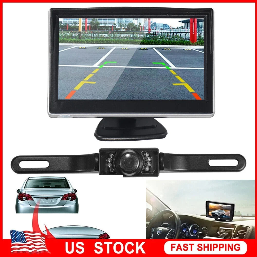 KingFurt Car Night Vision Backup Camera Kit 5" Wireless Monitor HD Rear View Fluid