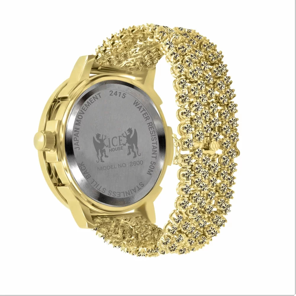 Mens Roman Numerals Watch Lab Diamond Canary Tone Stainless Steel 1 Row Bezel Custom Iced Out Band Khronos Jo Rodeo W/Date