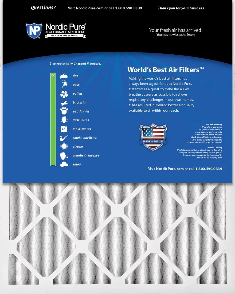 Nordic Pure 16x30x2 Pleated MERV 13 Air Filters 3 Pack