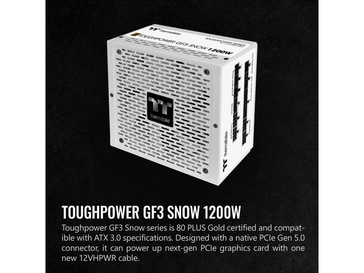 Thermaltake Toughpower GF3 Snow Edition 1200W 80+ Gold Full Modular SLI/Crossfire Ready ATX 3.0 Standard Power Supply, PCIe Gen.5 600W 12VHPWR Connector Included, PS-TPD-1200FNFAGU-N, 10 Year Warranty
