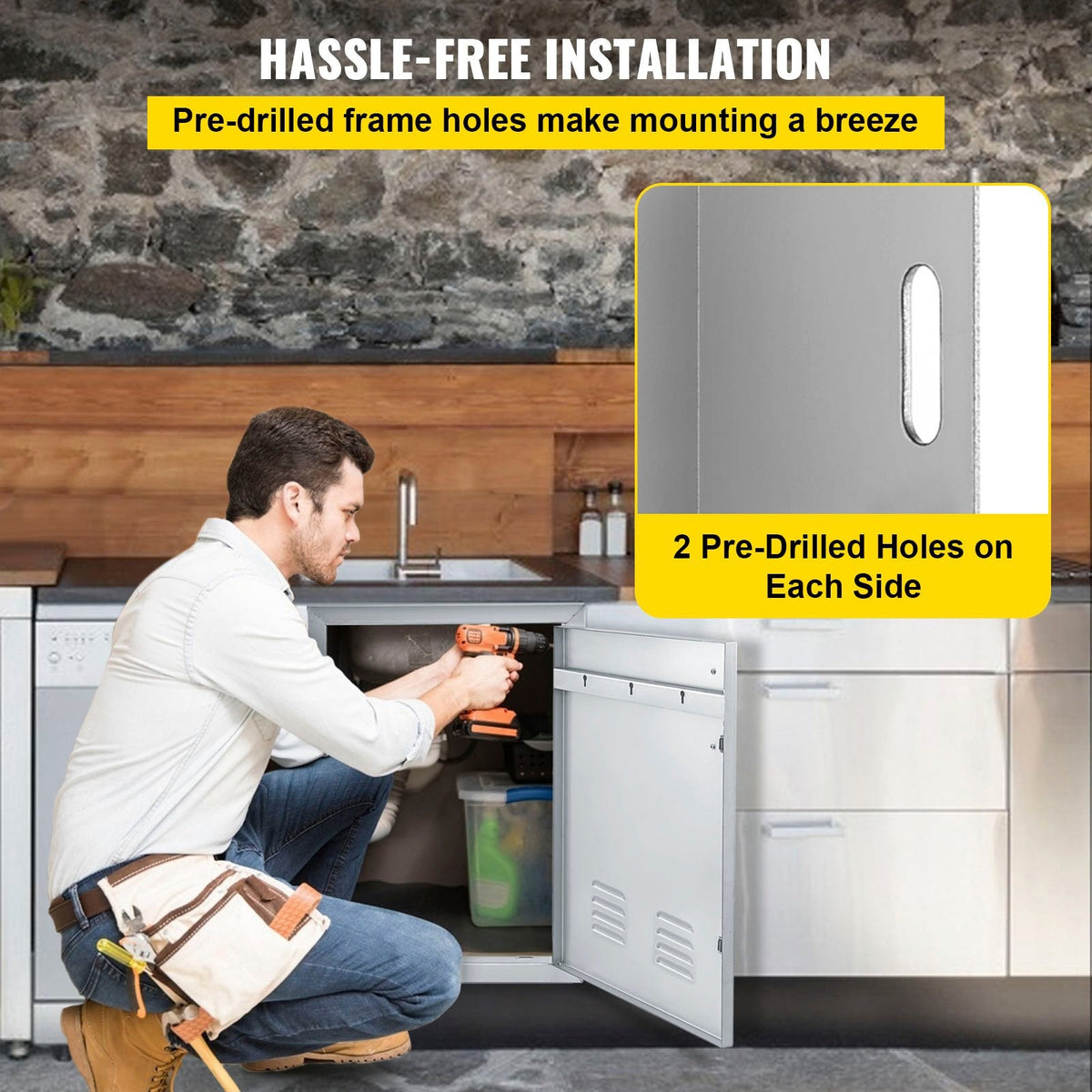 BBQ Access Door 17x24 inch Stainless Steel Single Vertical Island Door with Vents for Storage