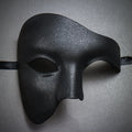 Plain Black Vintage Phantom Masquerade Mask | Half Face Venetian Halloween Costume