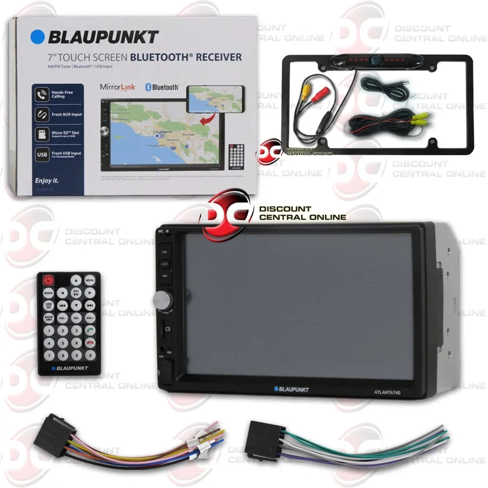 Blaupunkt Car 2DIN 7" Display AM/FM receiver USB Bluetooth + Connect your smartphone to MirrorLink with DiscountCentralOnline FL09BK Full License plate Night vision Liquid back-up camera