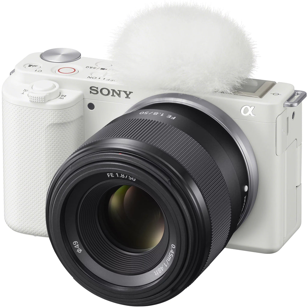 ZV-E10 Mirrorless Alpha APS-C Vlog Camera Body and 50mm F1.8 Large Aperture FE Lens SEL50F18F ILCZV-E10/W White Bundle with Deco Gear Case + Extra Battery + Photo Video Accessories Kit